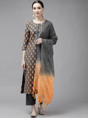 Grey printed cotton ethnic-kurtis 1