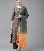 Grey printed cotton ethnic-kurtis