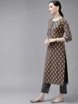 Grey printed cotton ethnic-kurtis 2