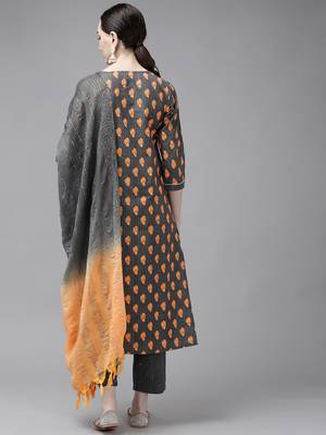 Grey printed cotton ethnic-kurtis 3