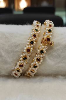 Multicolor pearl bangles-and-bracelets