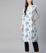 White printed cotton ethnic-kurtis