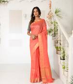 Peach Mangalagiri Saree With Zari Border