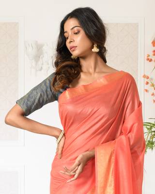 Peach Mangalagiri Saree With Zari Border 2