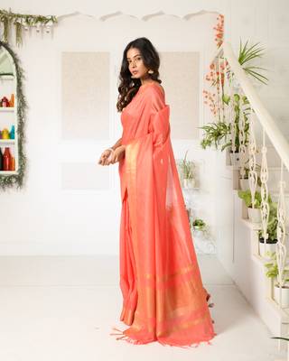 Peach Mangalagiri Saree With Zari Border 3