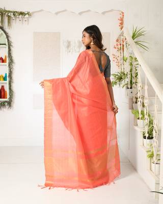 Peach Mangalagiri Saree With Zari Border 4
