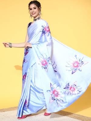 SAREE MALL Women's Crepe Lavendar Digital Print Designer Saree With Blouse Piece 1