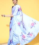 SAREE MALL Women's Crepe Lavendar Digital Print Designer Saree With Blouse Piece