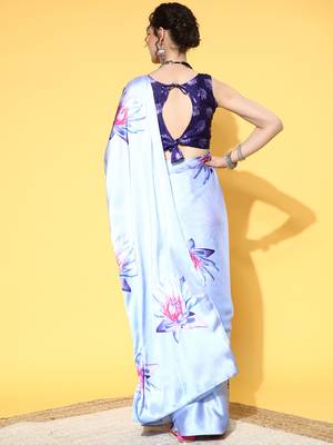 SAREE MALL Women's Crepe Lavendar Digital Print Designer Saree With Blouse Piece 2