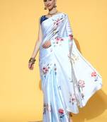 SAREE MALL Women's Crepe Grey Digital Print Designer Saree With Blouse Piece