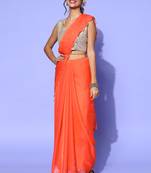 SAREE MALL Women's Organza Orange Solid Designer Saree With Blouse Piece