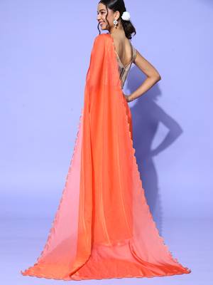 SAREE MALL Women's Organza Orange Solid Designer Saree With Blouse Piece 2