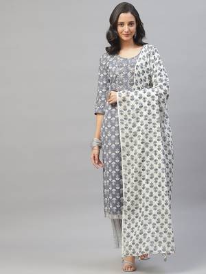 Grey thread embroidery cotton salwar 1