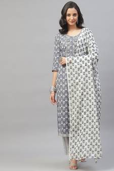 Grey thread embroidery cotton salwar