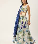 Navy Blue Color Georgette Fabric Sequins and Thread Embroidery Work Semi Stitched Lehenga Choli With Dupatta 