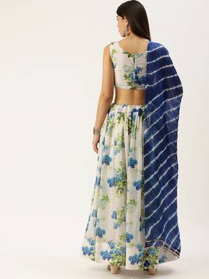 Navy Blue Color Georgette Fabric Sequins and Thread Embroidery Work Semi Stitched Lehenga Choli With Dupatta  2