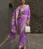 SAREE MALL Women's Nylon Lavendar Woven Design Designer Saree With Blouse Piece