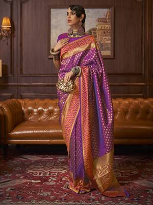 SAREE MALL Women's silk Purple Woven Design Handloom Saree With Blouse Piece 1