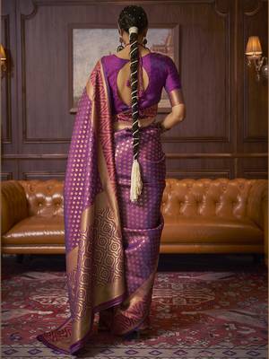 SAREE MALL Women's silk Purple Woven Design Handloom Saree With Blouse Piece 2