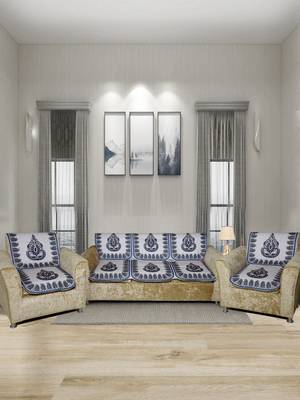 BELLA TRUE Digital Printed Sofa Cover Blue Set of 6 Pcs for 5 Seater 1