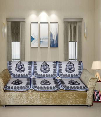 BELLA TRUE Digital Printed Sofa Cover Blue Set of 6 Pcs for 5 Seater 2