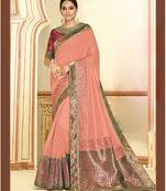 Peach Embroidered Satin Saree With Blouse