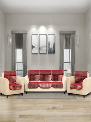 BELLA TRUE Chenille Sofa Cover Maroon Set of 6 Pcs for 5 Seater 1