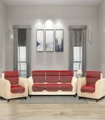 BELLA TRUE Chenille Sofa Cover Maroon Set of 6 Pcs for 5 Seater
