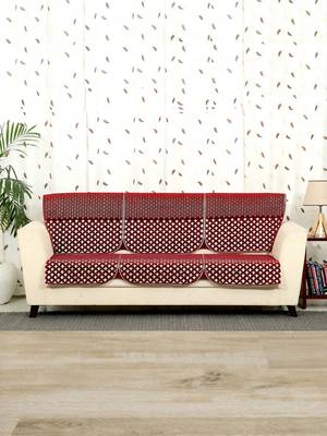 BELLA TRUE Chenille Sofa Cover Maroon Set of 6 Pcs for 5 Seater 2