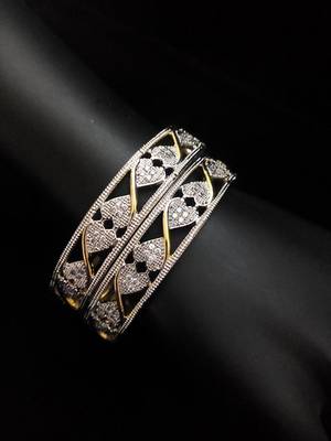 Gold Silver Heart Design Diamond Bangles 1