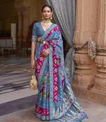   light blue printed silk saree with blouse