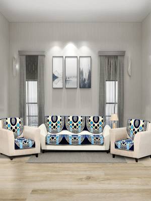 BELLA TRUE Chenille Sofa Cover Blue Set of 6 Pcs for 5 Seater 1