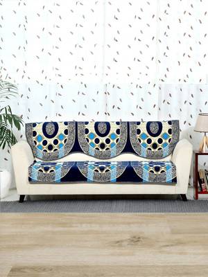 BELLA TRUE Chenille Sofa Cover Blue Set of 6 Pcs for 5 Seater 2