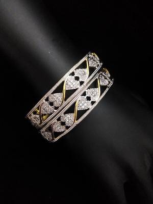 Gold Silver Heart Design Diamond Bangles 2