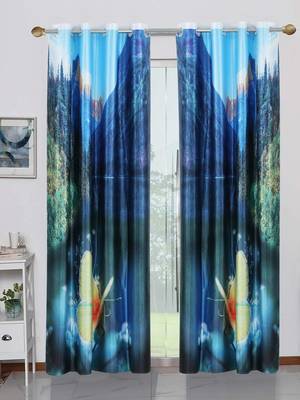 BELLA TRUE Digital Printed Door Curtains Multicolor (7 Feet) Pack of2 1