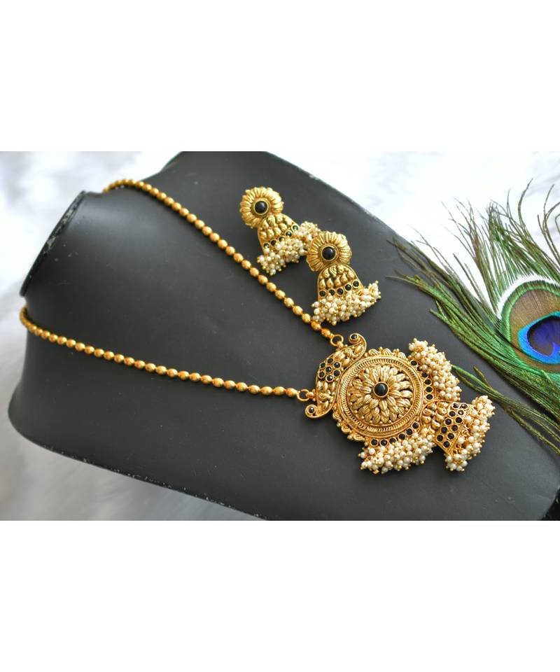 Antique pendant black pearl cluster chain set dj-01375