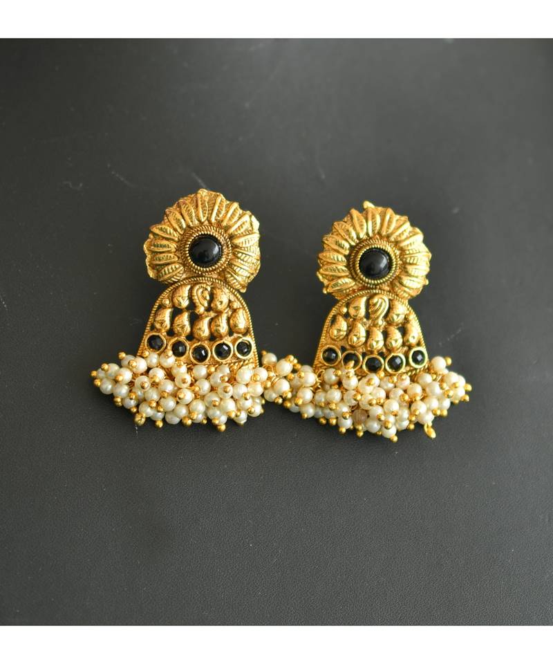 Antique pendant black pearl cluster chain set dj-01375