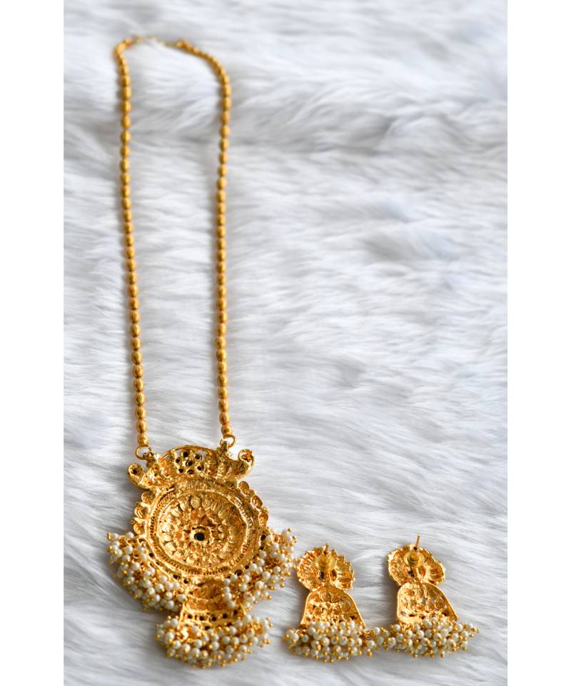 Antique pendant black pearl cluster chain set dj-01375