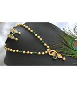 Gold tone green-white pearl necklace set dj-01419