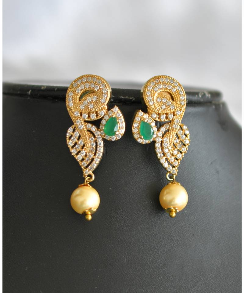 Gold tone green-white pearl necklace set dj-01419