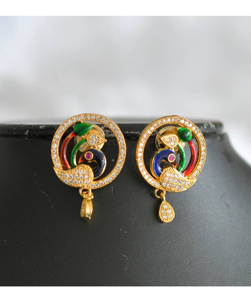 Gold tone meenakari peacock pearl necklace set dj-01420