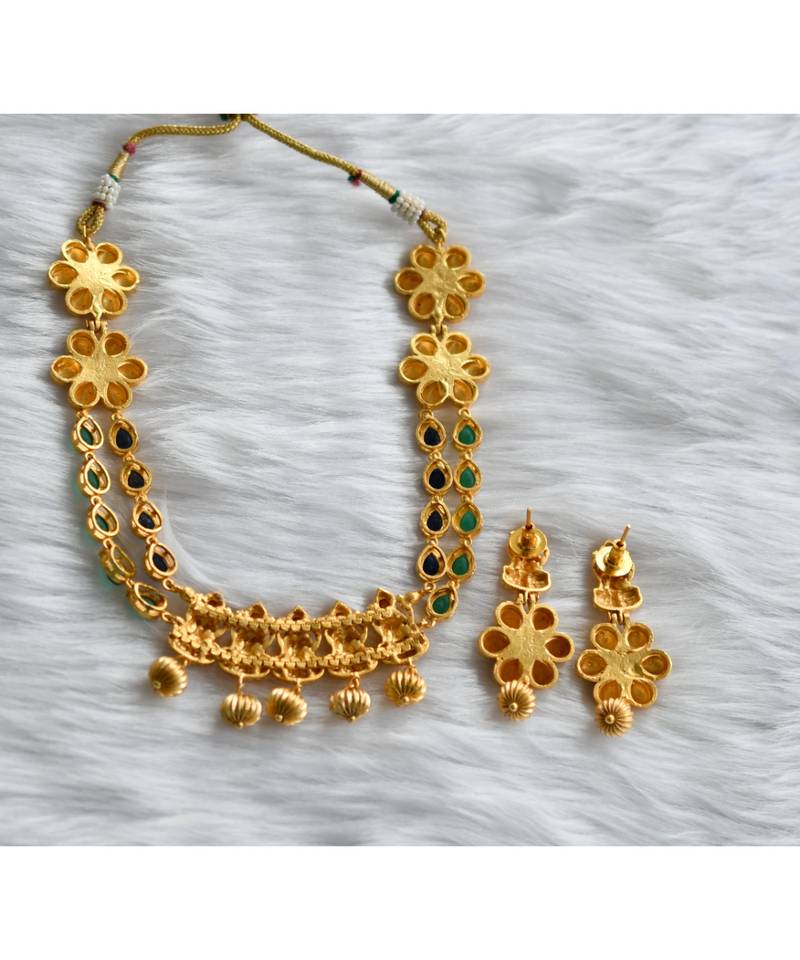 Divine Matte finish green-black Lakshmi necklace set dj-01445