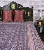 Blue Beige Ajrakh Kantha Bed Cover