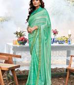 green printed chiffon saree with unstitched blouse