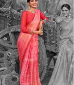 peach printed chiffon saree with unstitched blouse