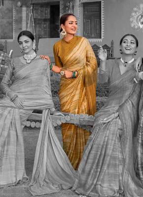 white printed chiffon saree with unstitched blouse 1