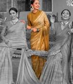 white printed chiffon saree with unstitched blouse