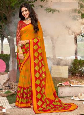 yellow woven chiffon saree with unstitched blouse 1