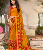 yellow woven chiffon saree with unstitched blouse