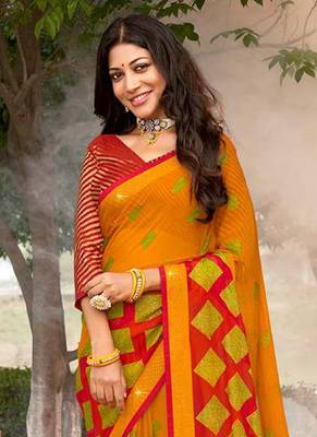 yellow woven chiffon saree with unstitched blouse 2